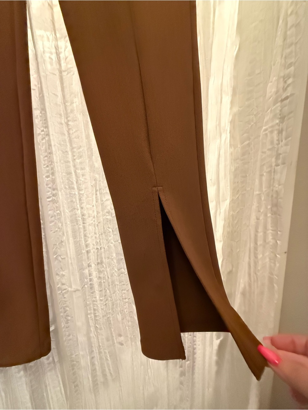 Never worn: Forever 21 High-Rise Brown Straight Leg Pants with Front Ankle Slit - Picture 3 of 8